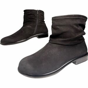 Naot Brisote Ankle Boots Women's‎ 10 Black Nubuck Ruched Zip Comfort Minimalist